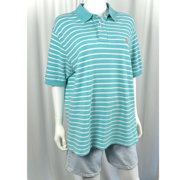 Vintage 1990’s 2000’s Men’s ‘Polo Ralph Lauren’ Striped White + Blue Polo - L - Picture 3 of 8